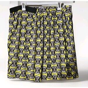 Worthington Mod Mini Skirt Size XL Yellow Geometric Print Retro 60s Style Indie